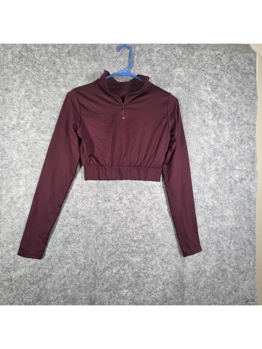 GTM Women's Long Sleeve cropped mock neck top Maroon Size S